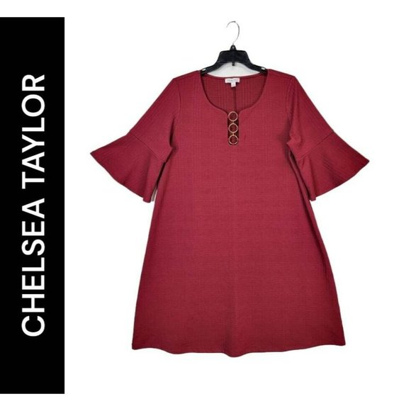 Chelsea Taylor Woman Maroon Plus Size 2x Sheath Dress 3 Ring hole Scoopneck - Picture 1 of 11